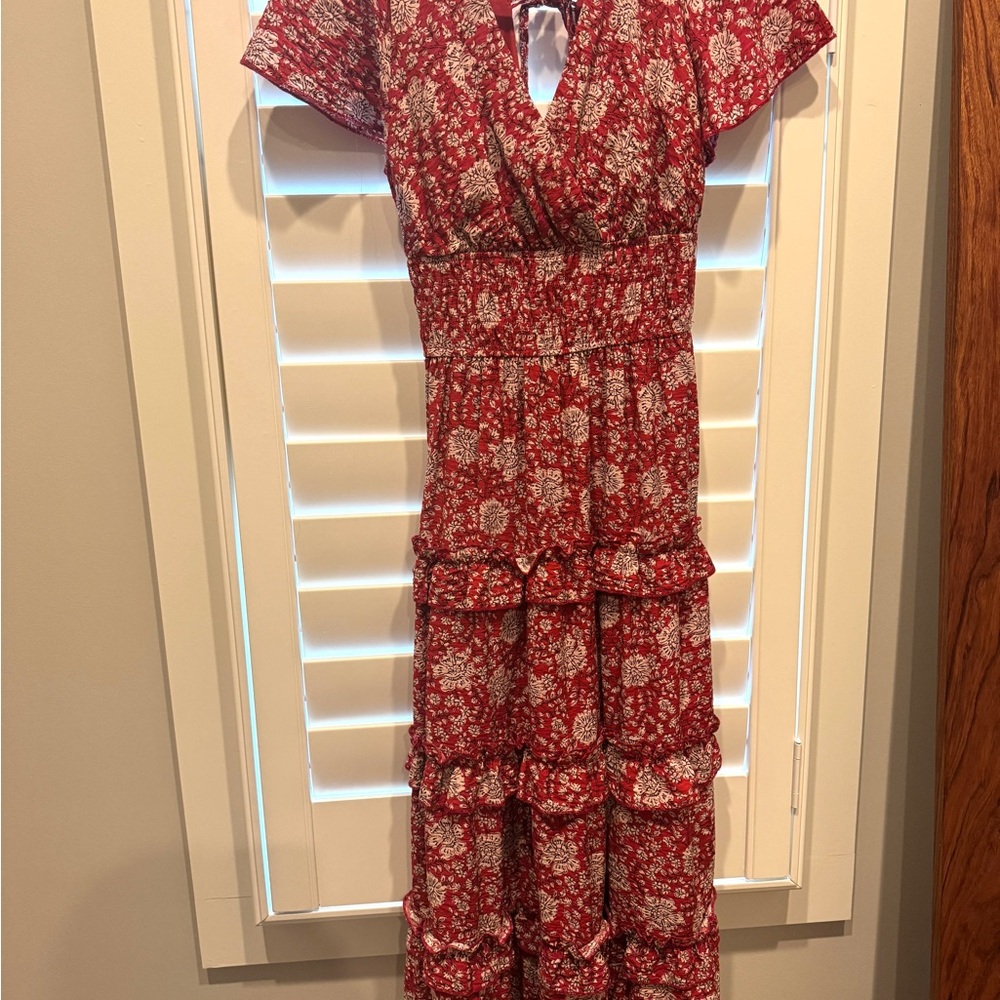 Lily Rose Red and White Ruffled Wrap Maxi Dress